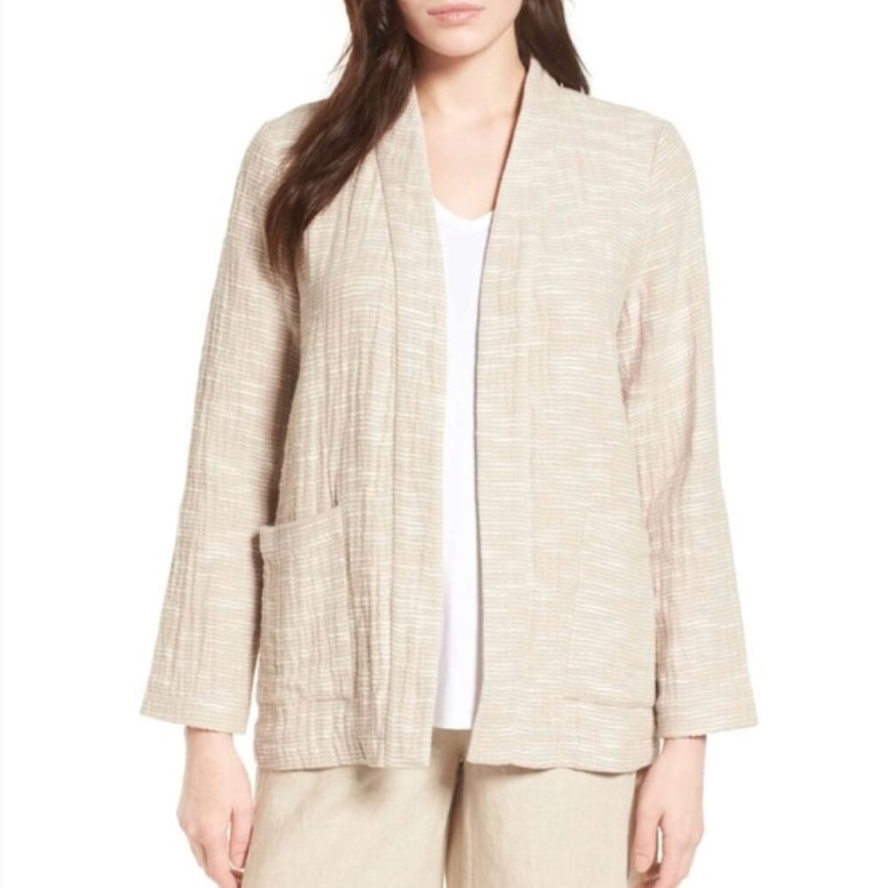 Eileen Fisher	Beige and White Cotton Woven Lightweight Jacket - Size PP/PTP